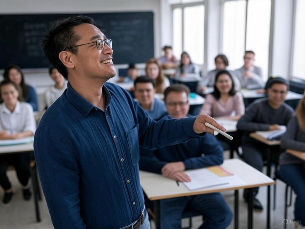 Classroom with students and blackboard